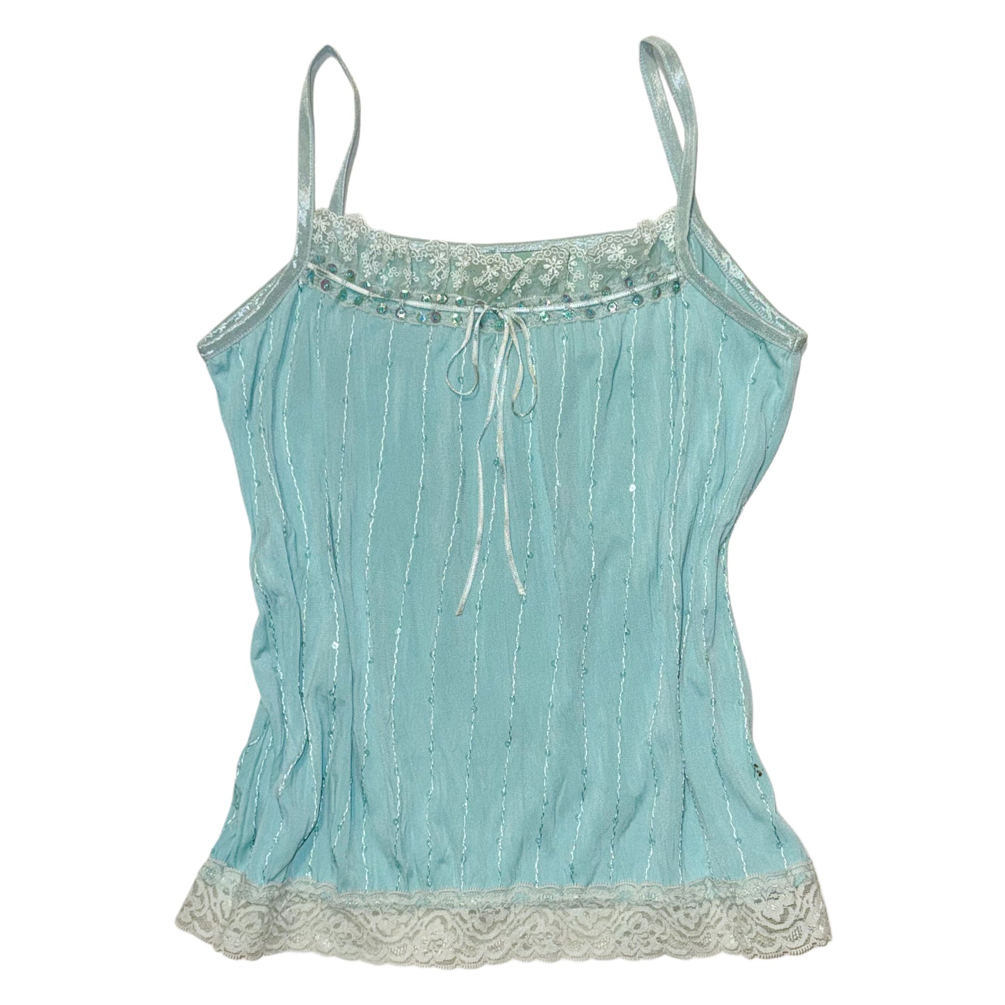 Tiffany blue embroidered lace tank