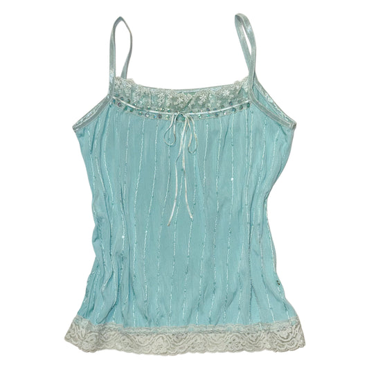 Tiffany blue embroidered lace tank