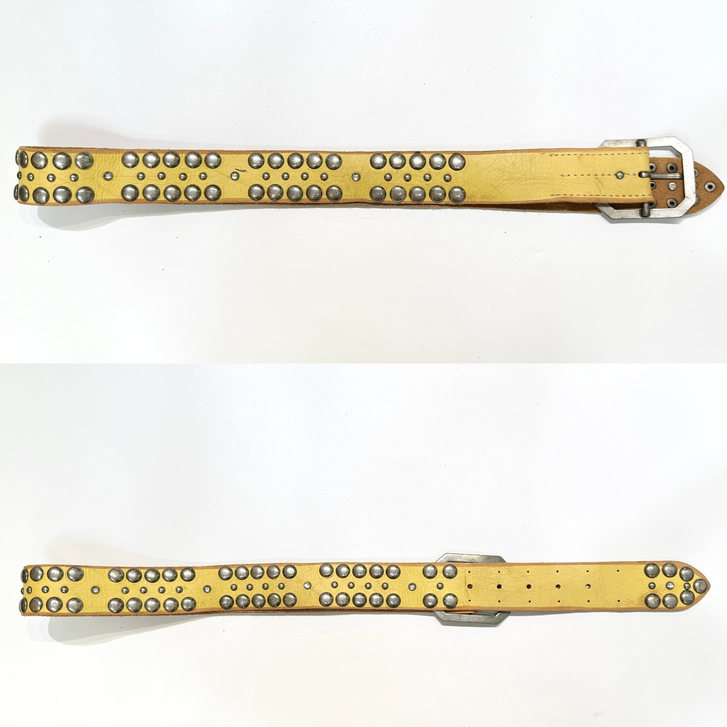 Yellow rivets leather belt
