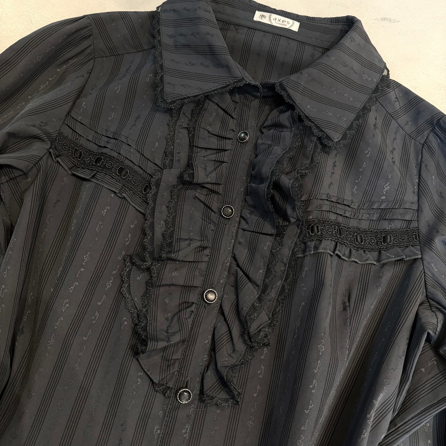 Axes music note jacquard fabric lace trim shirt