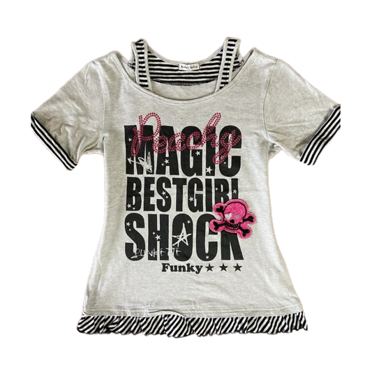 "Magic best girl shock"grey layered top