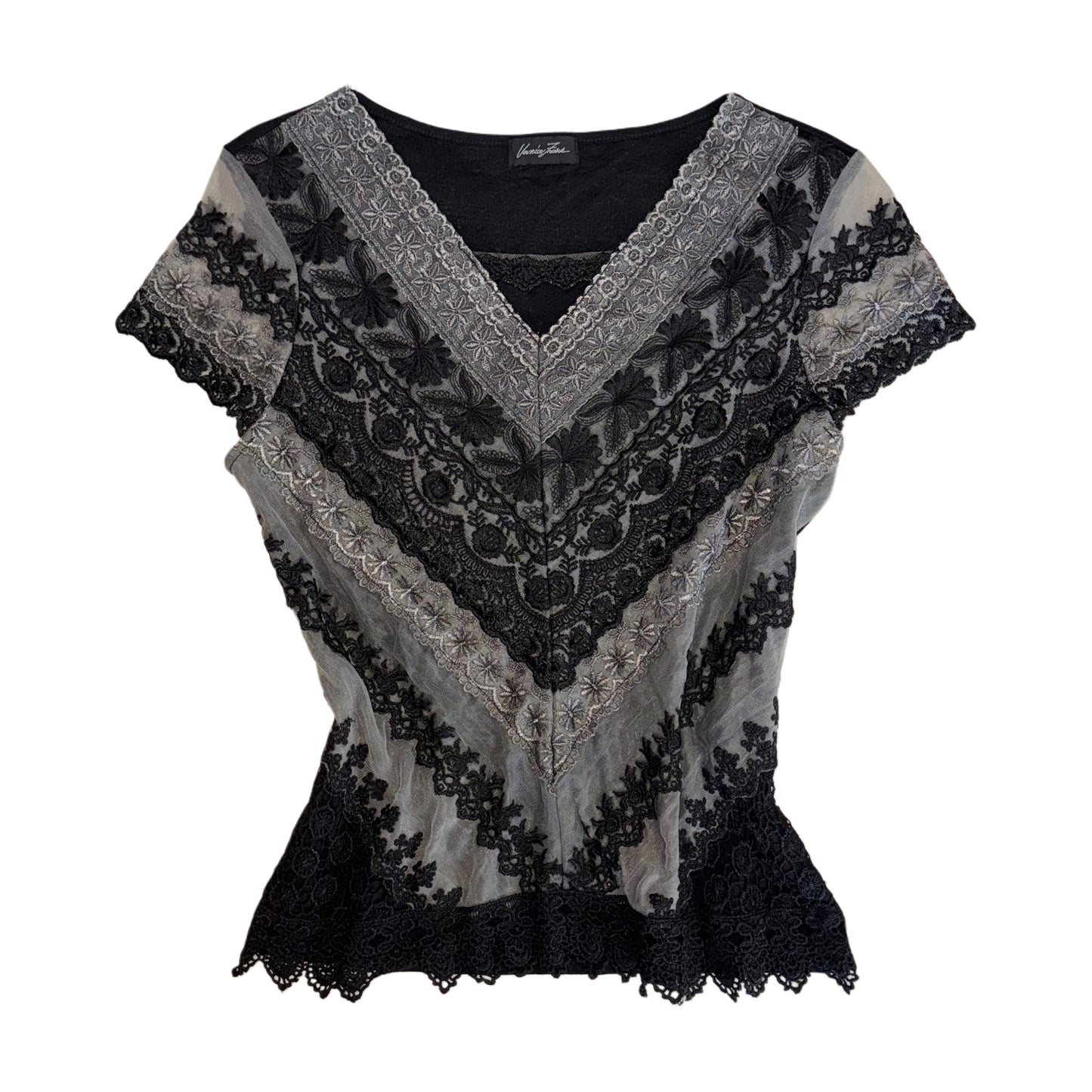 Black grey lace top