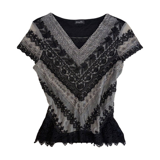Black grey lace top