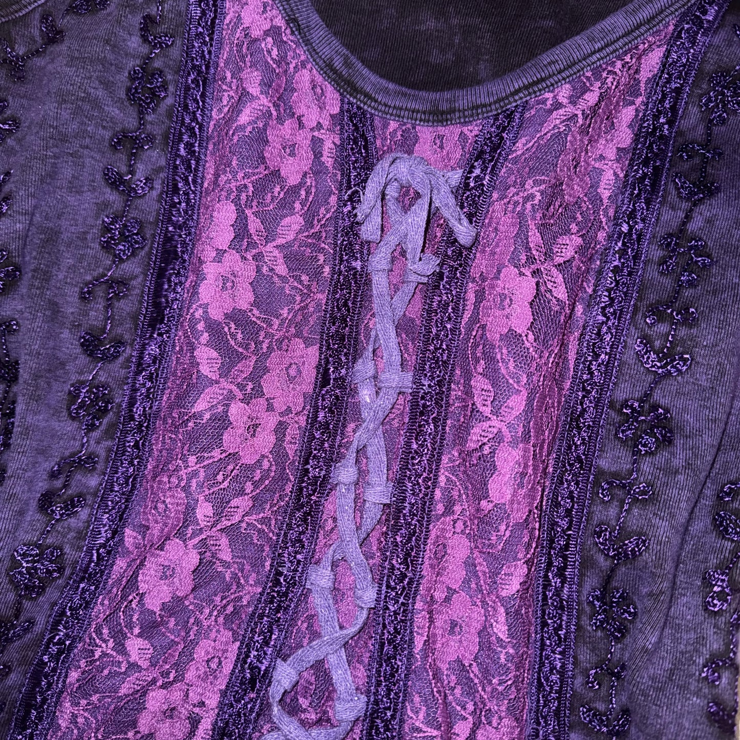 Brown tie dye lace tank