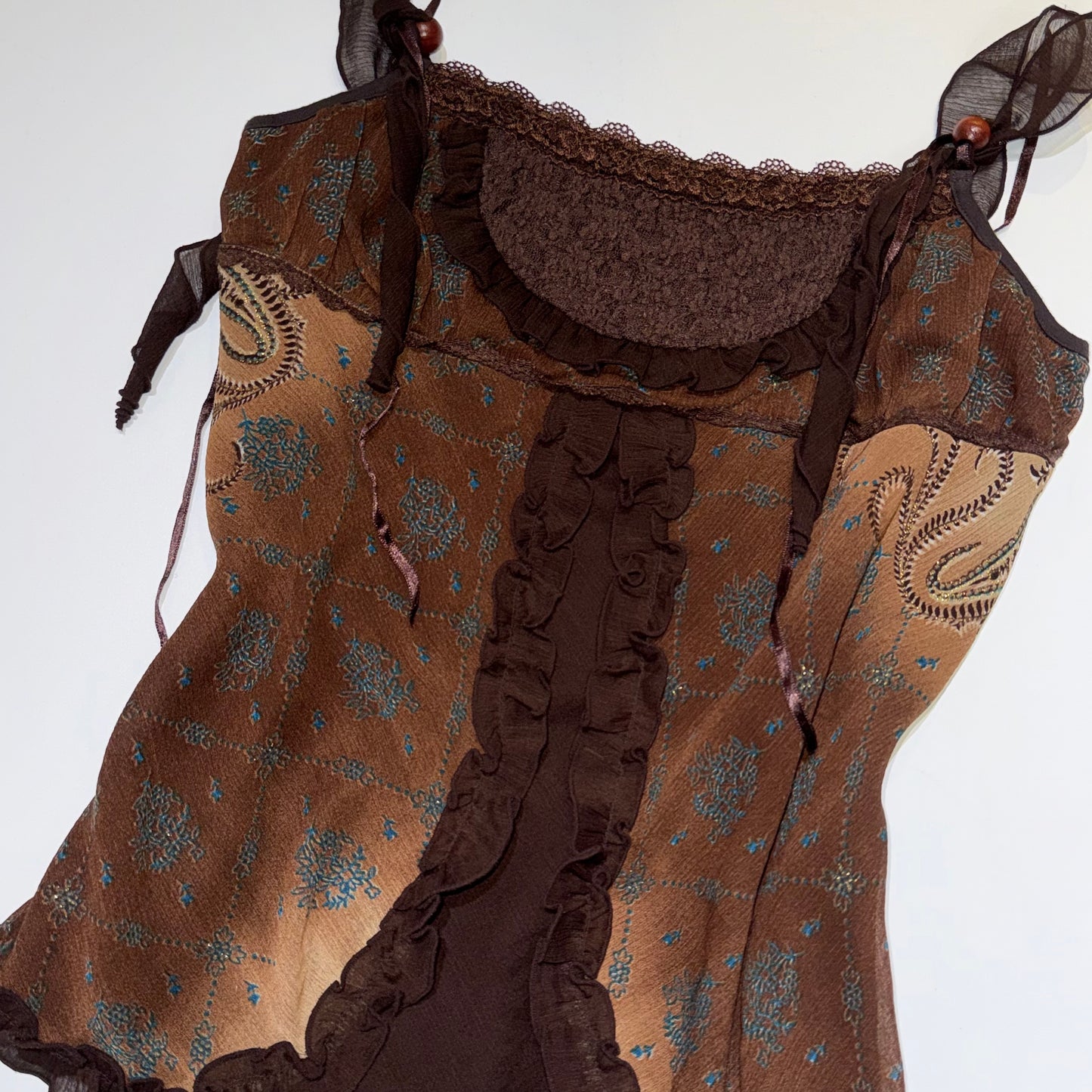 Brown lace floral layered top