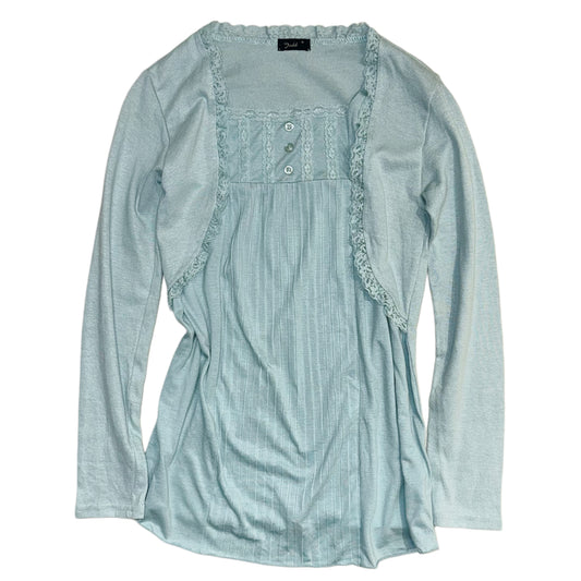 Baby blue lace trim layered long sleeve