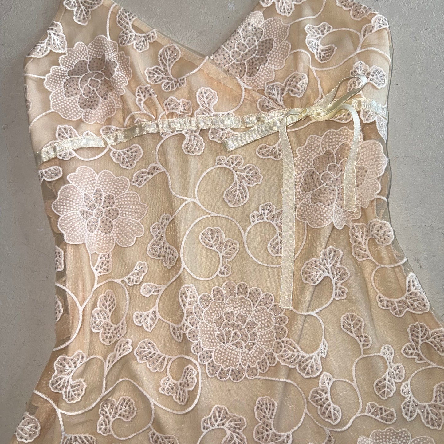 Ivory floral mesh tank