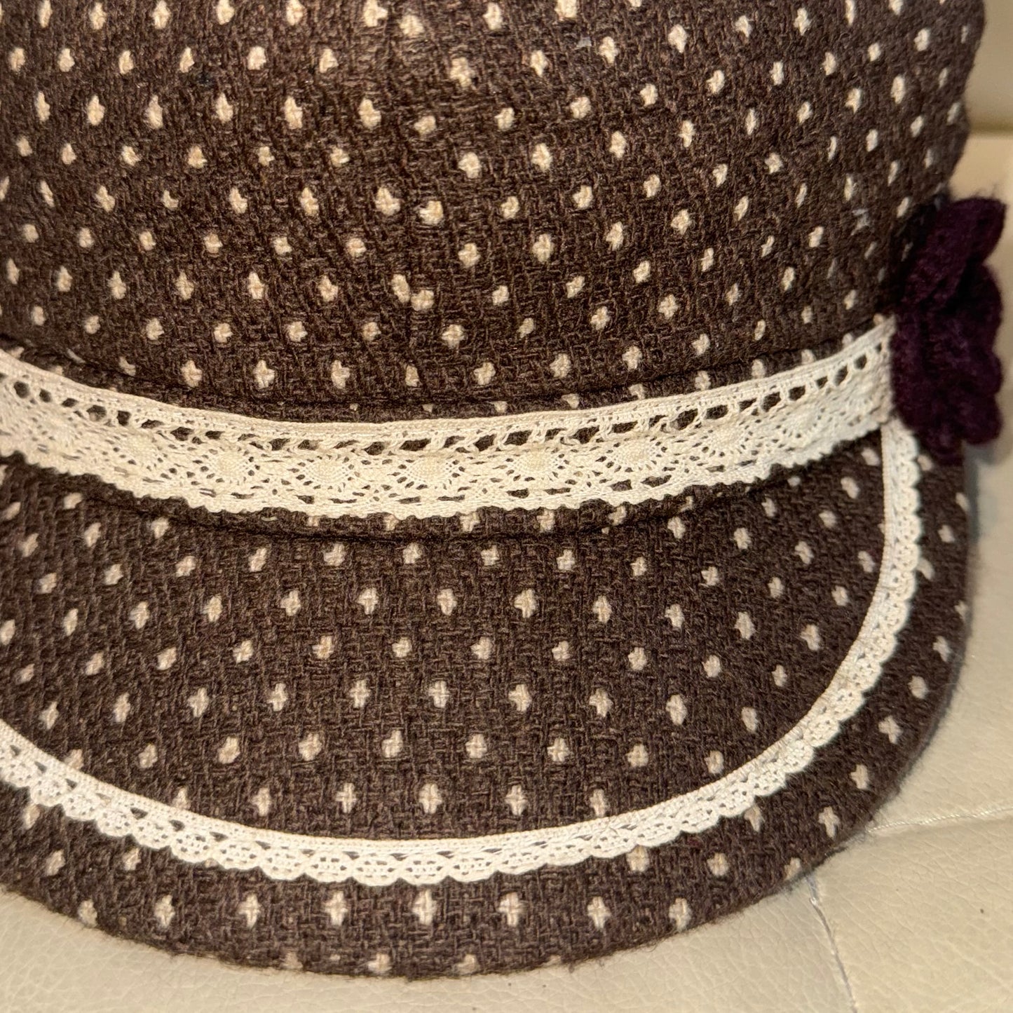 Polka dot lace trim hat