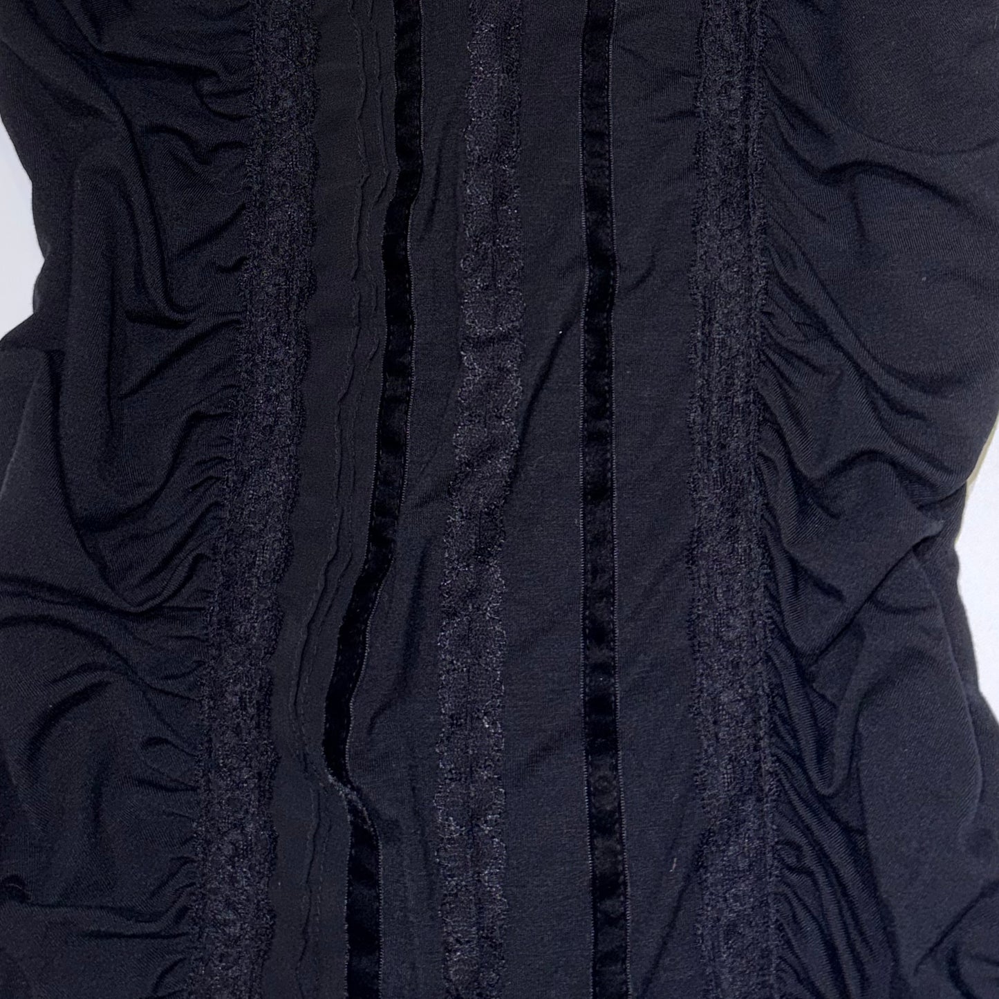 Black ruffle lace fur trim tank