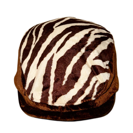 Brown zebra velvet flat cap