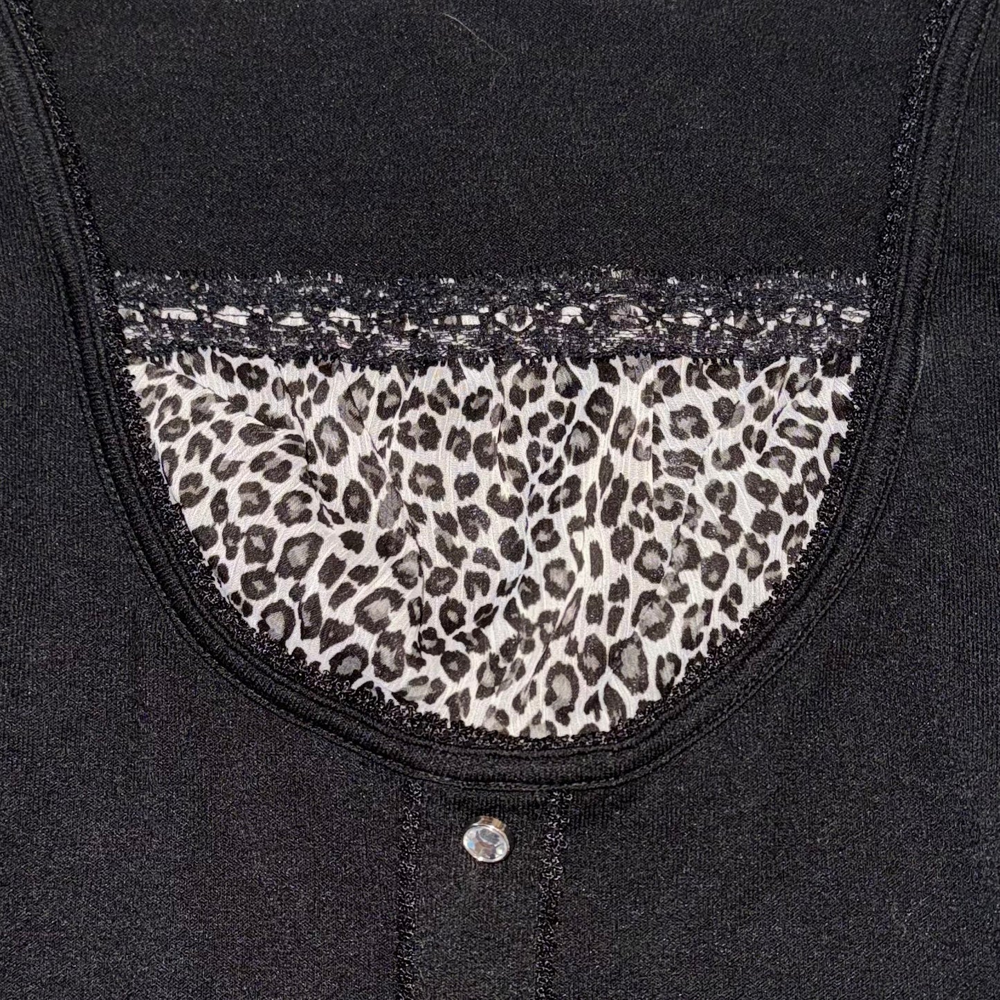 Healthy Karen black leopard layered top