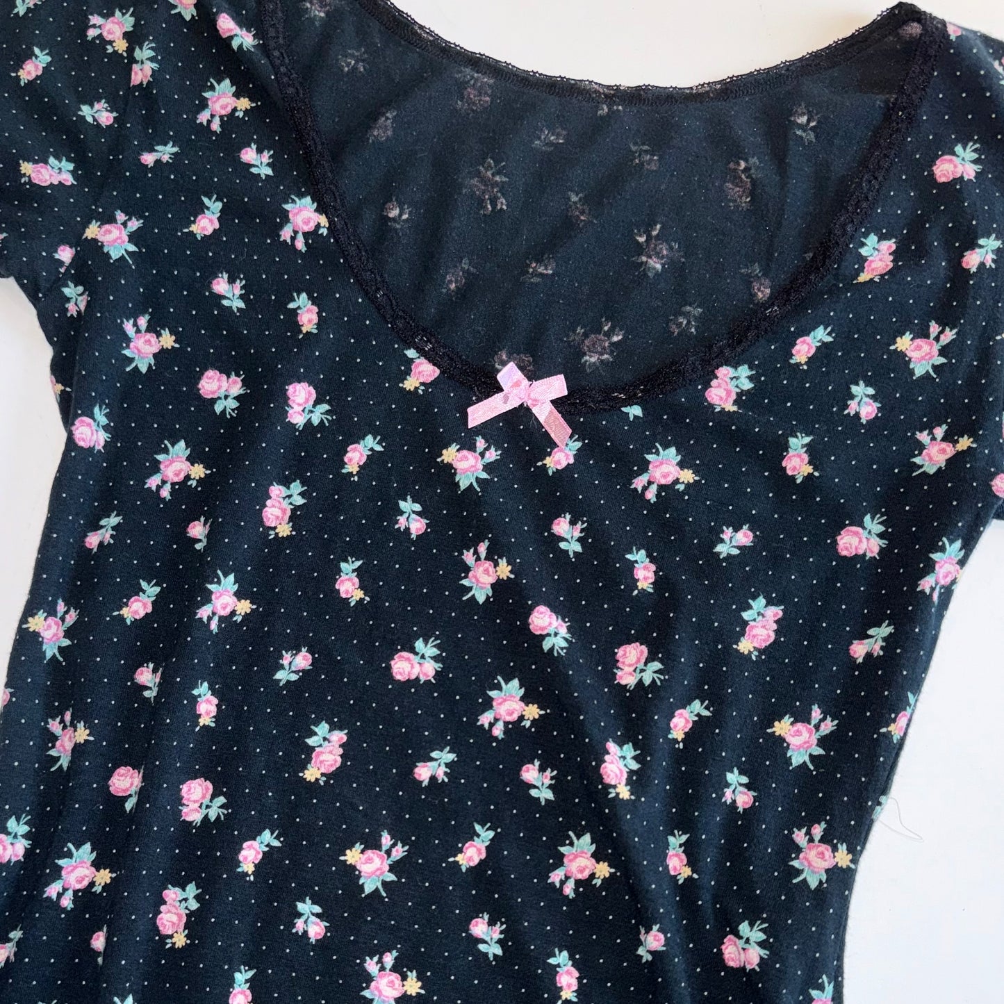 Black floral polka dot top
