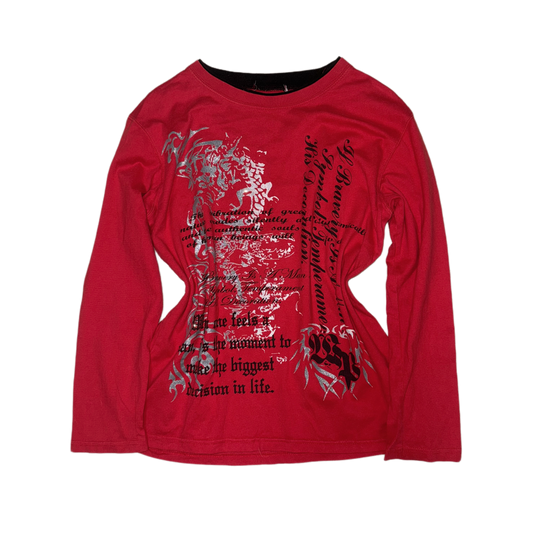 Red black layered graphic long sleeve
