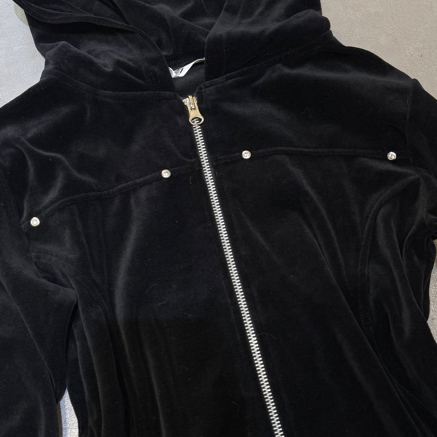 Black velvet double zip hoodie
