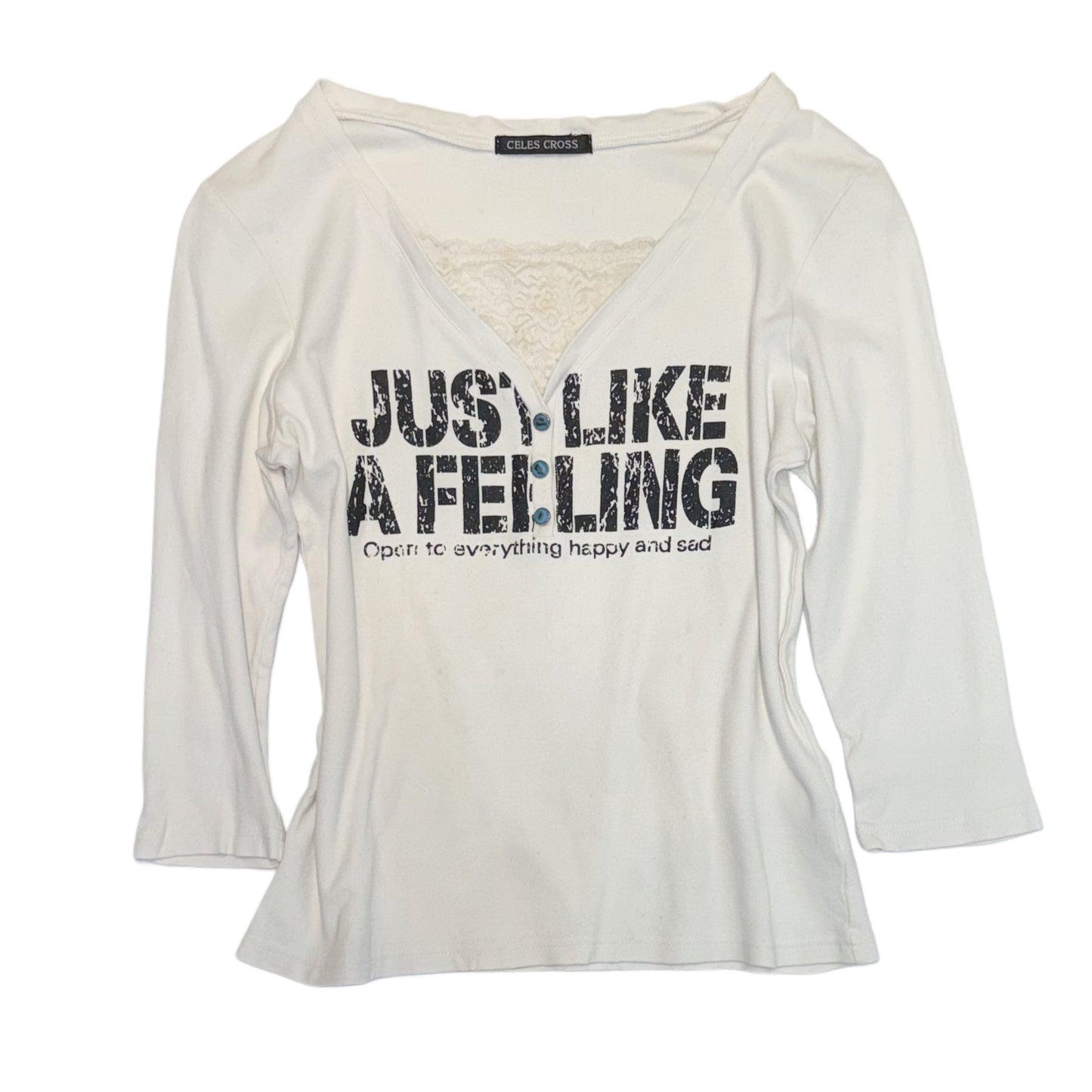 Celes Cross white lace three-quarter sleeve