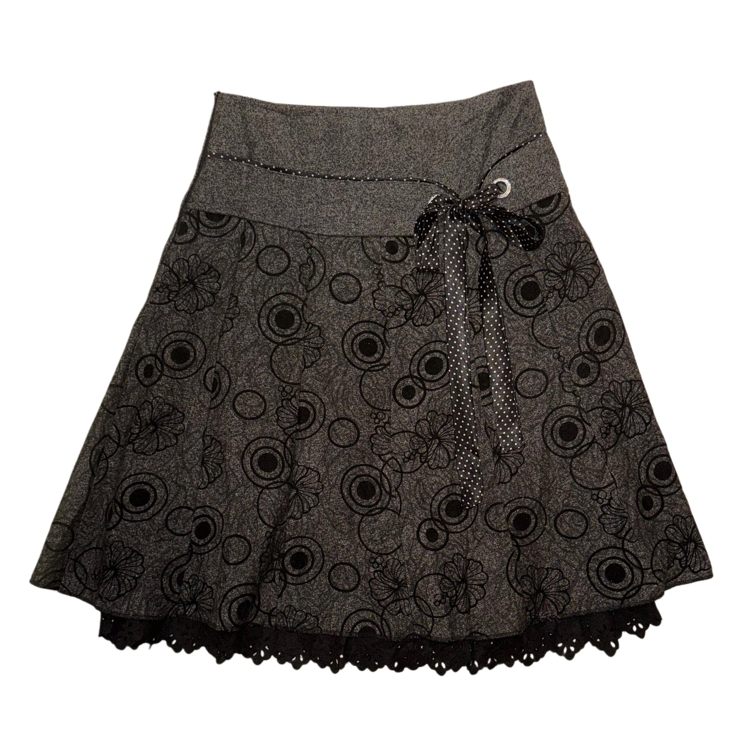 Dark grey floral polka dot ribbon skirt