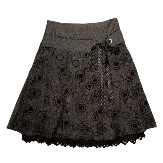 Dark grey floral polka dot ribbon skirt