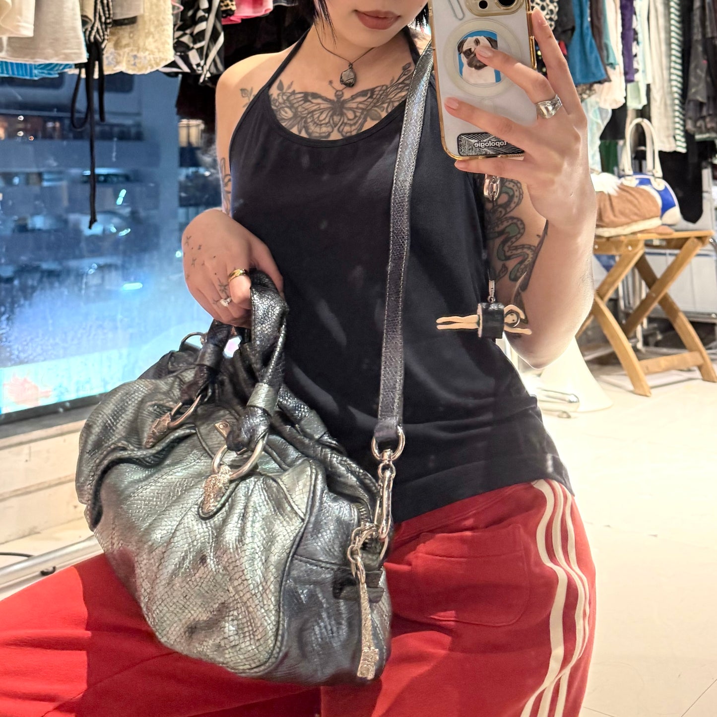 Metallic dragon snakeskin ruched hobo bag/crossbody bag