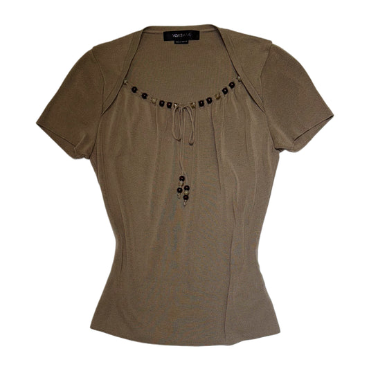 Brown layered top with beaded collar