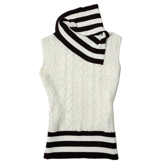 Brown striped collar knit top