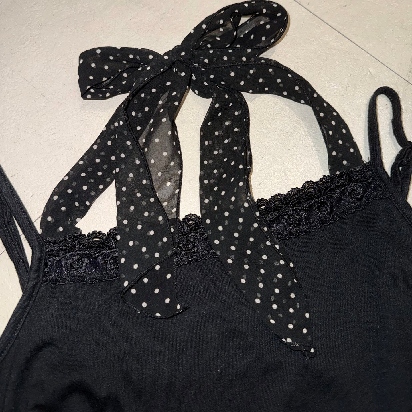 Black lace polka dot halter cami