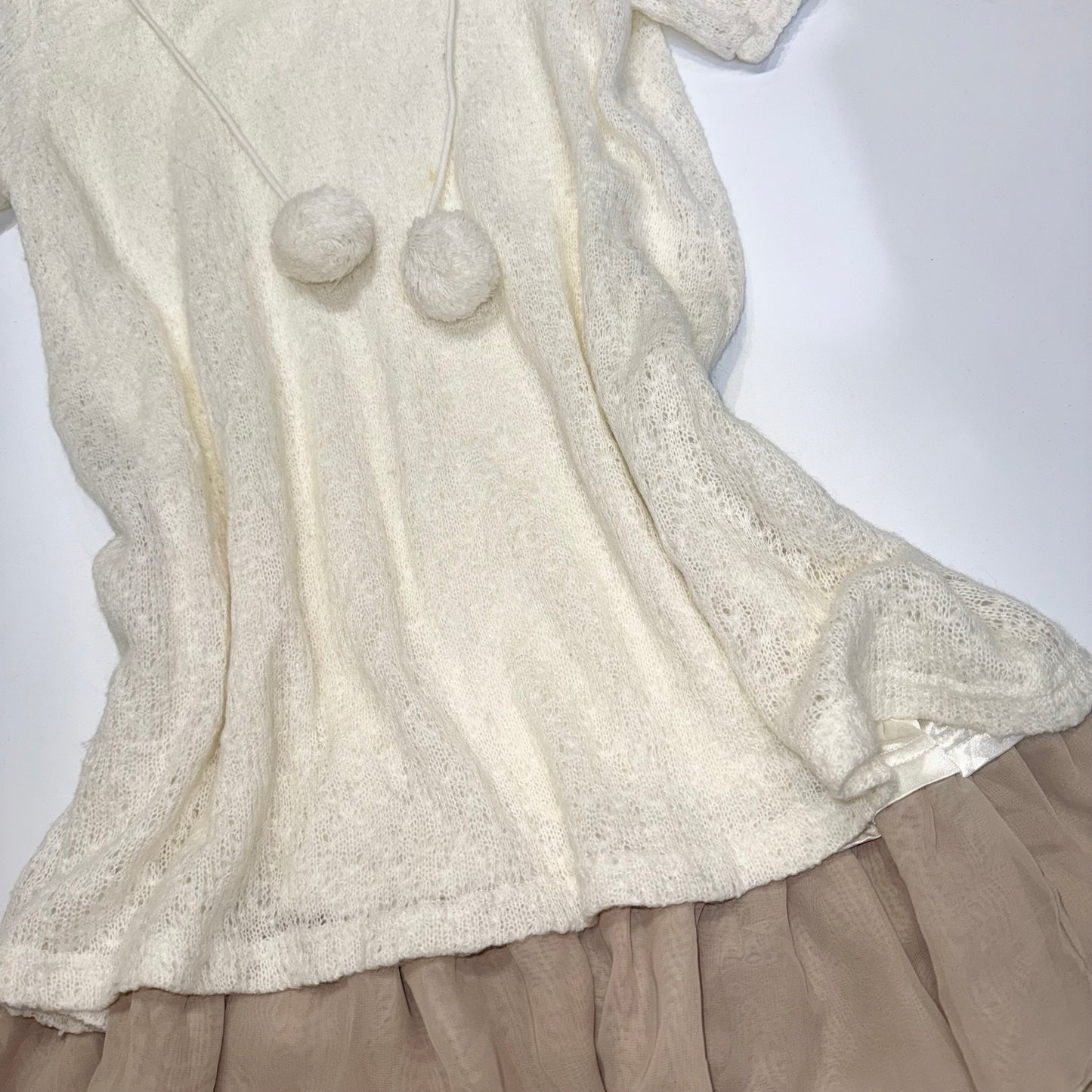Pom pom ivory brown dress