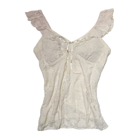 Ivory coquette lace ruffle strap camisole