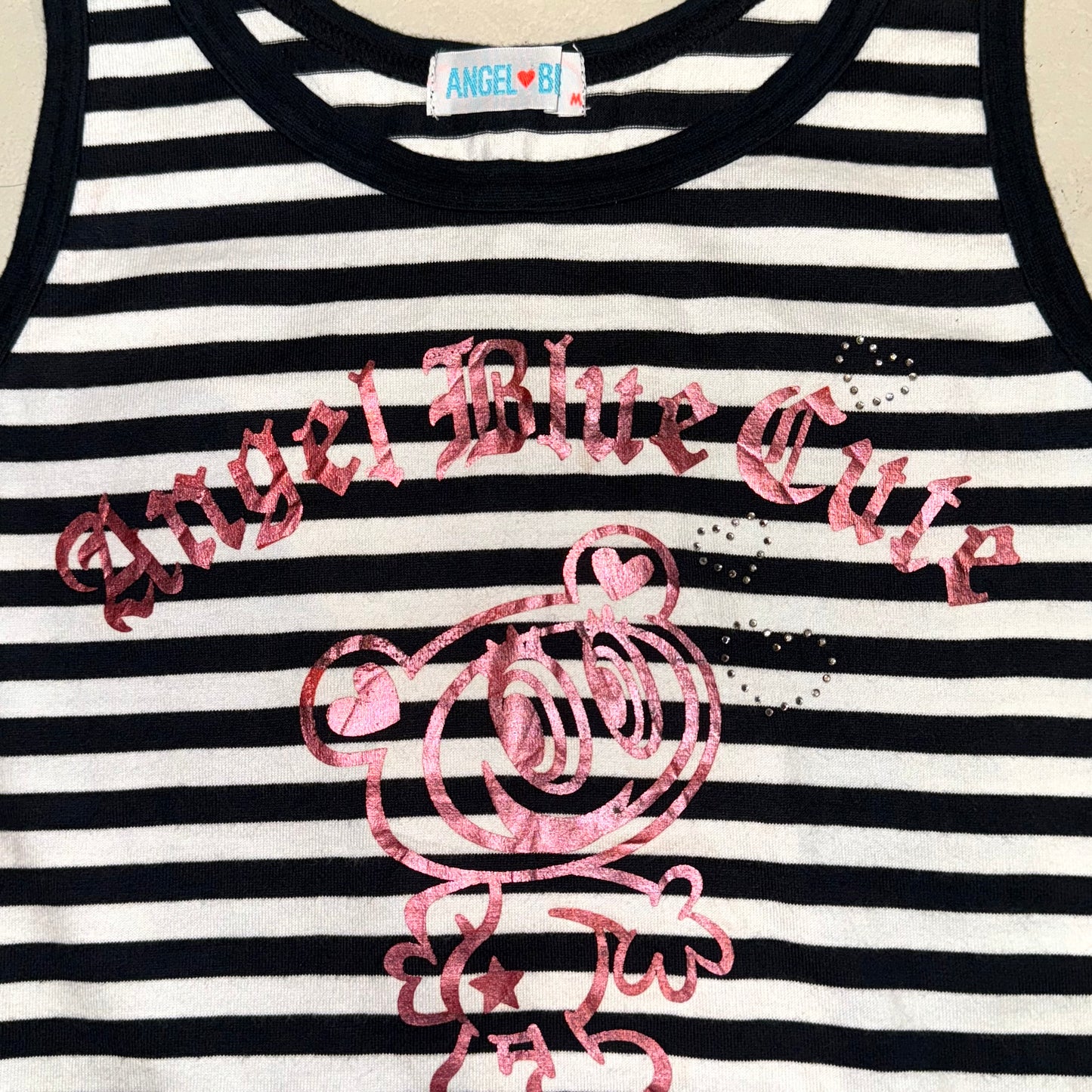 Angel blue rhinestone striped top