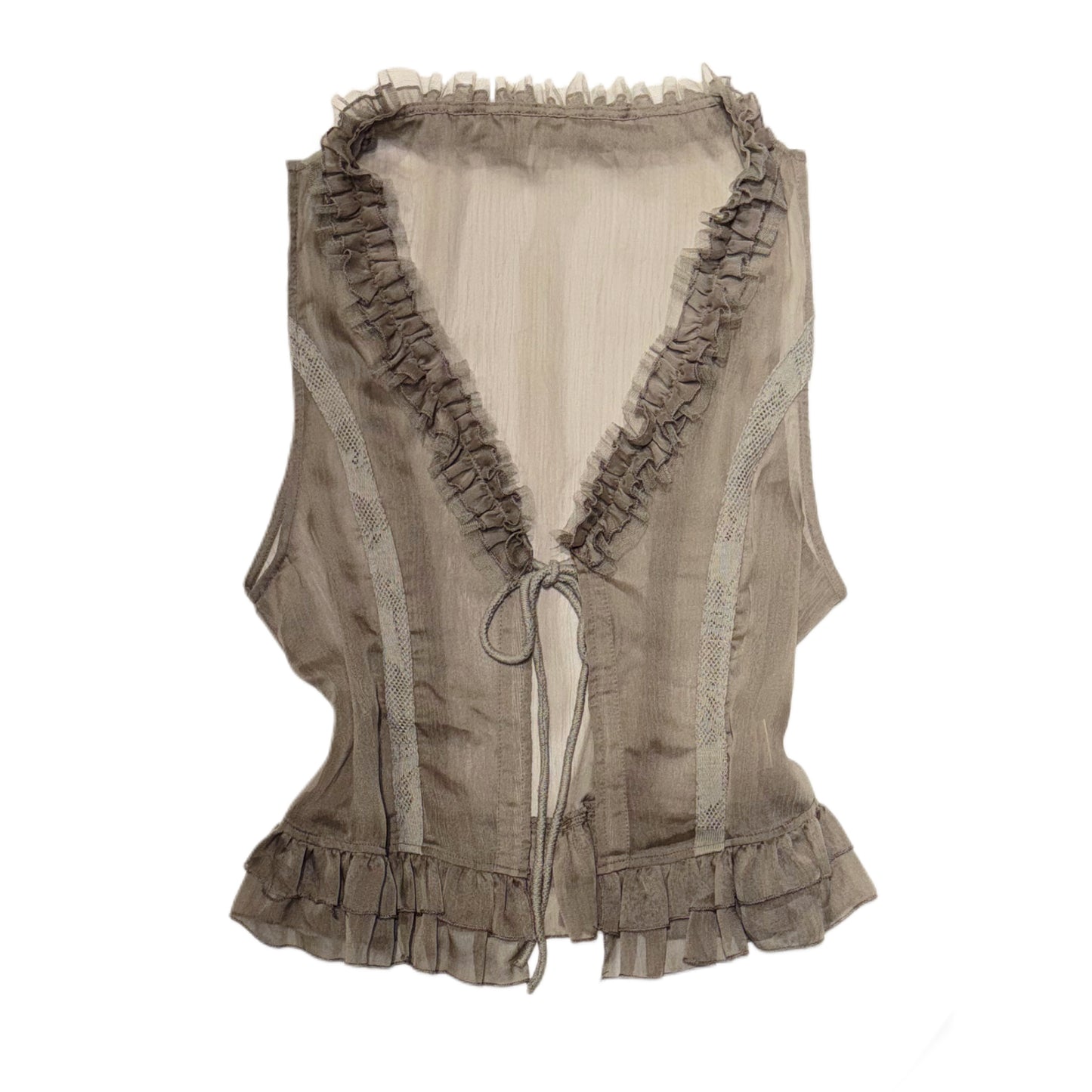 Lace trim mesh vest