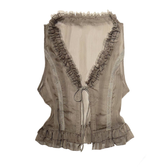 Lace trim mesh vest
