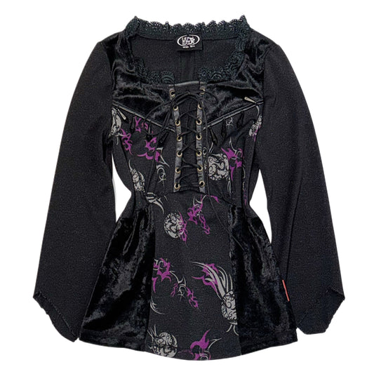 OzzOn Hikozoh embroidered thorns black velvet glittering long sleeve