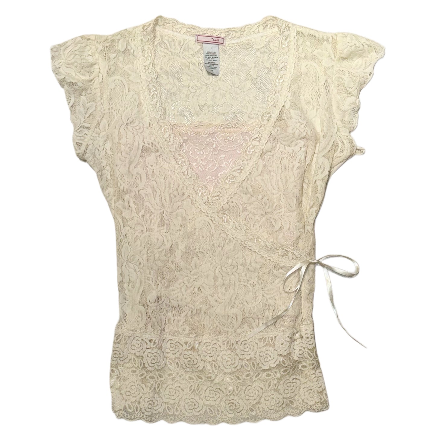 Ivory v-neck lace top with soft pink tube top set
