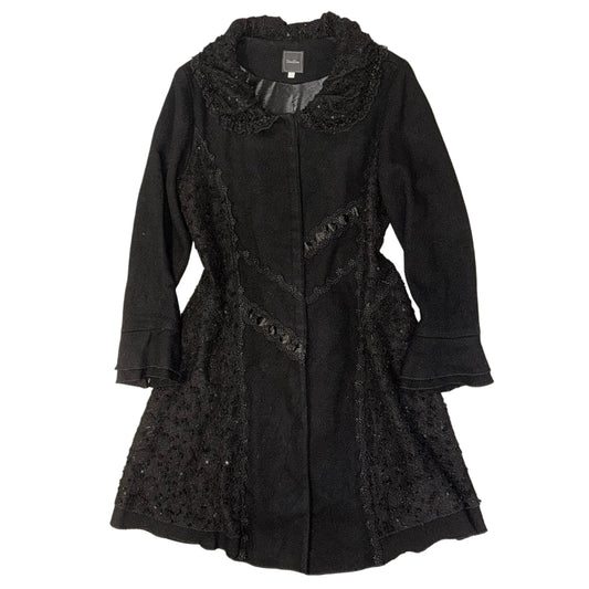 Black lace embroidered long coat