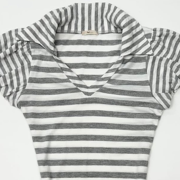 Grey v-neck striped top