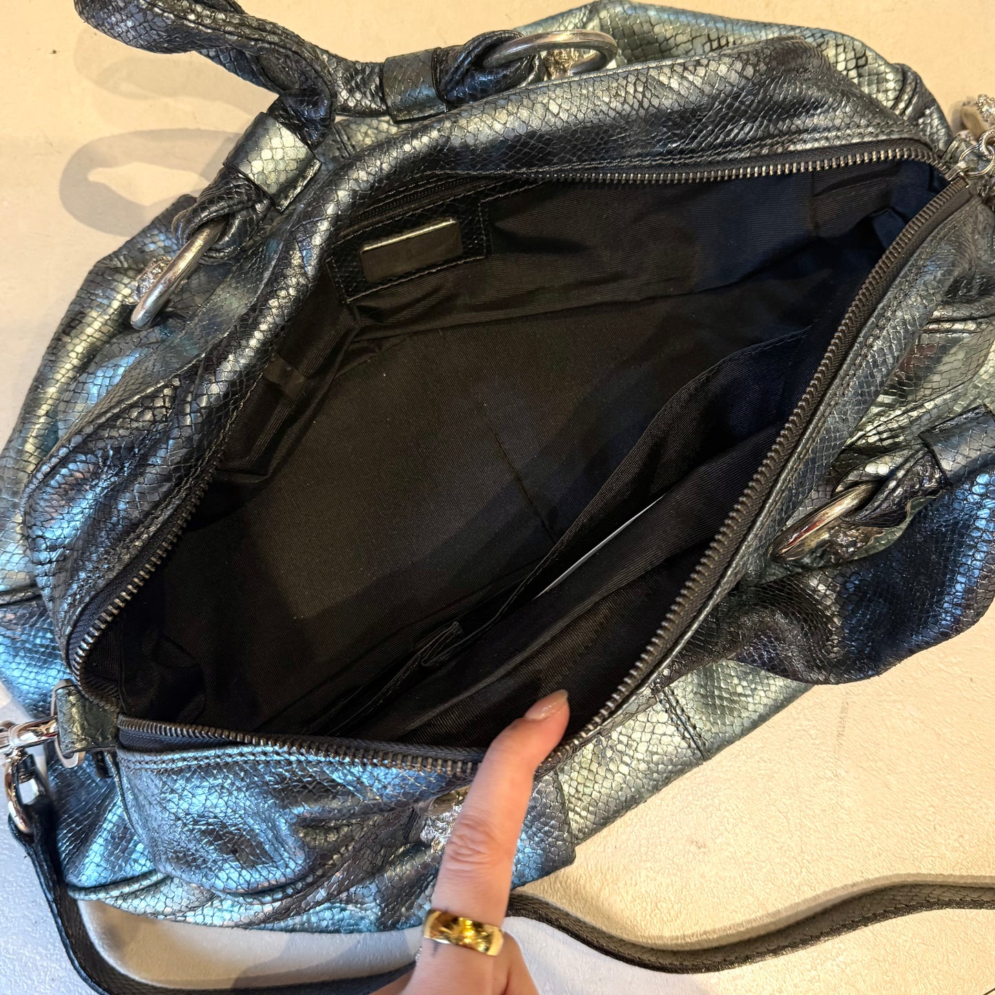 Metallic dragon snakeskin ruched hobo bag/crossbody bag
