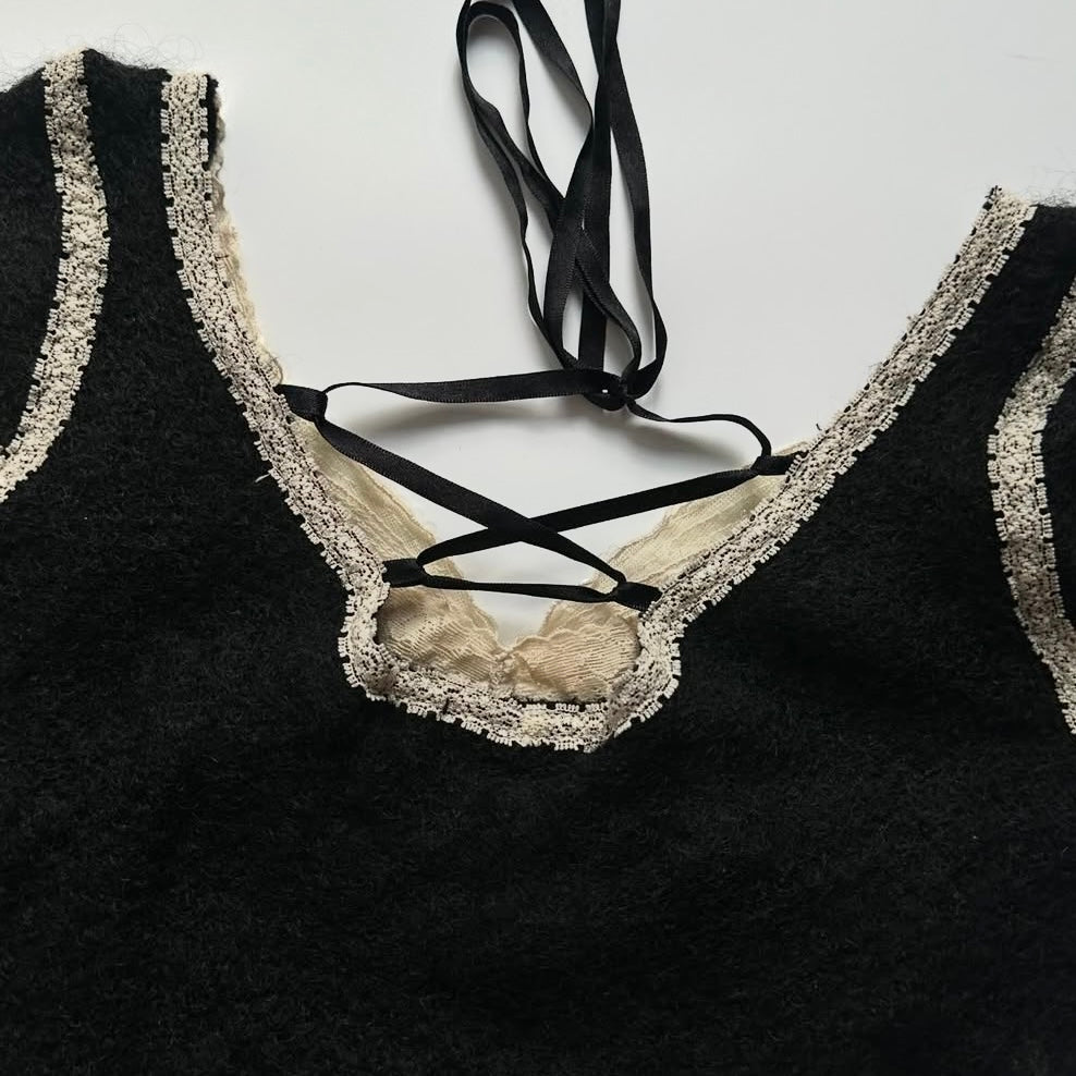 Embroidered butterfly black layered top