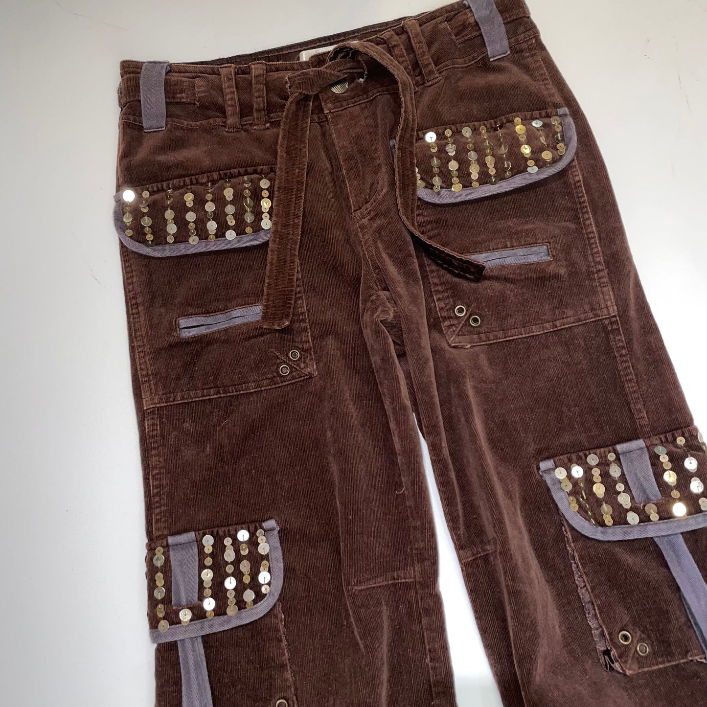 Brown embroidered corduroy pants