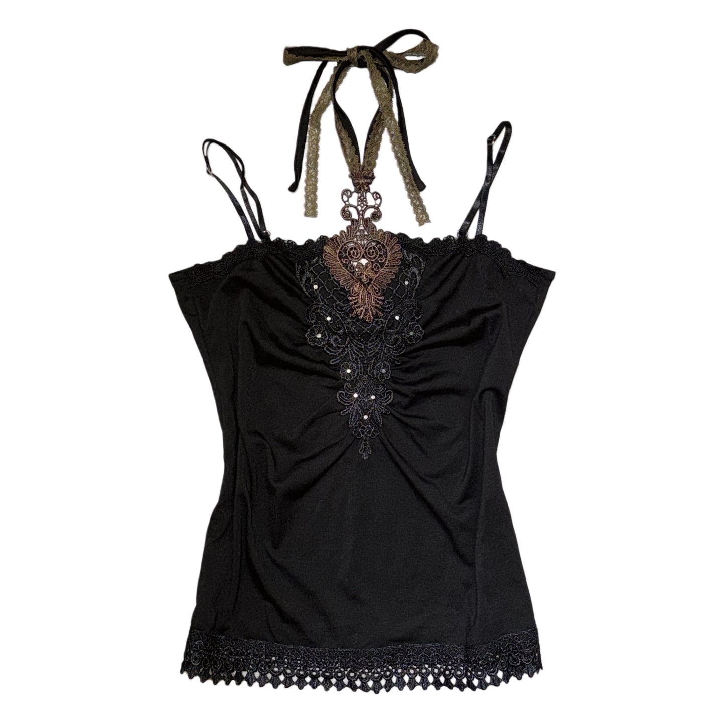 Axes Brown black lace halter cami