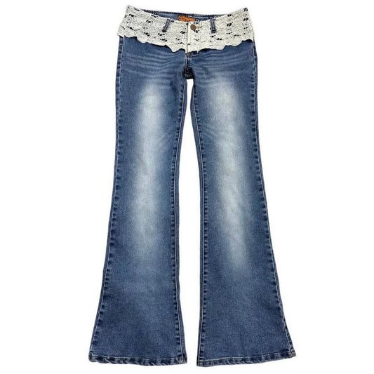 knitted lace layered low waist jeans