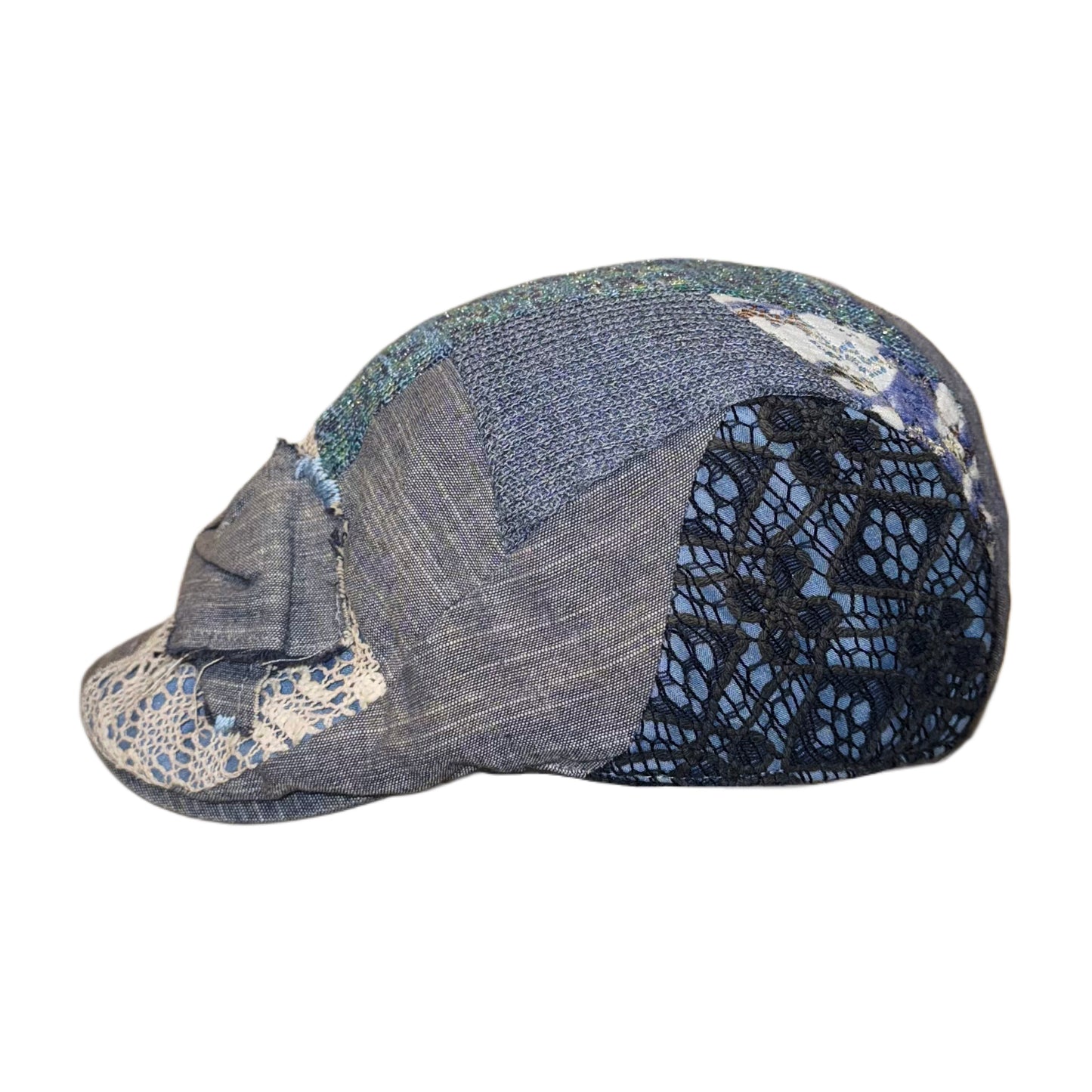 Blue lace patchwork ribbon hat