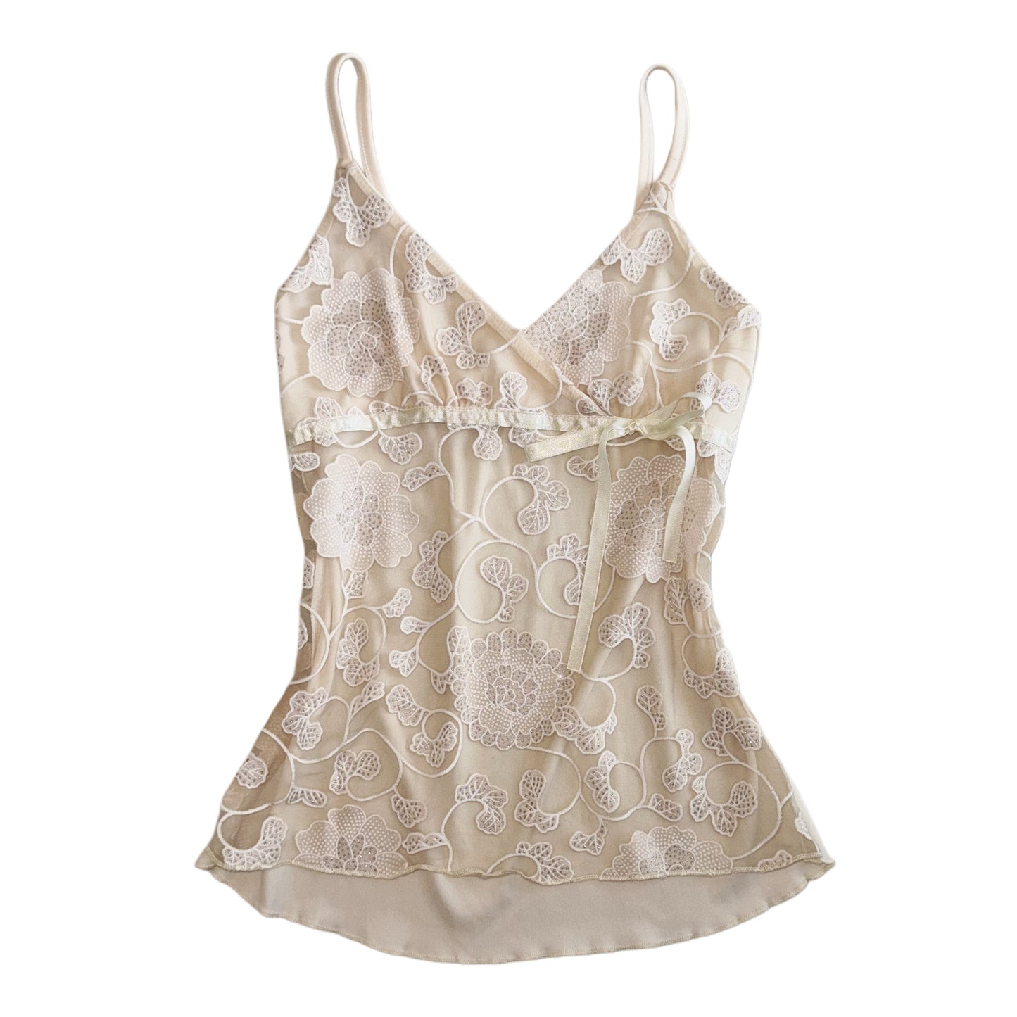 Ivory floral mesh tank