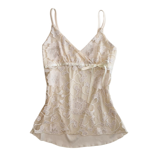 Ivory floral mesh tank