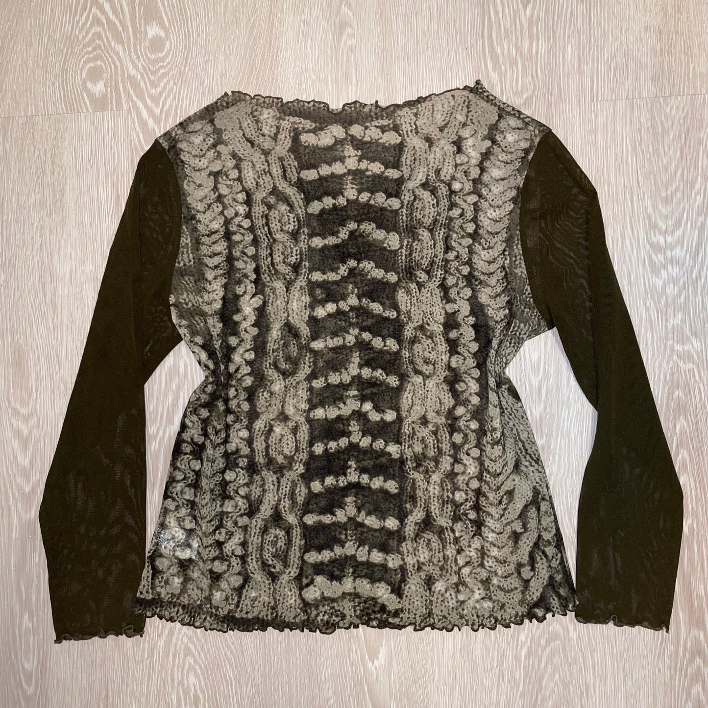 knit outer print mesh long sleeve