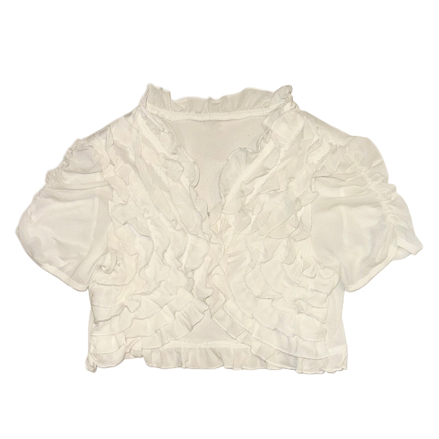 Ivory ruffle cropped short sleeve outer