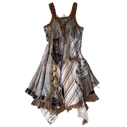 Brown patchwork leopard dress