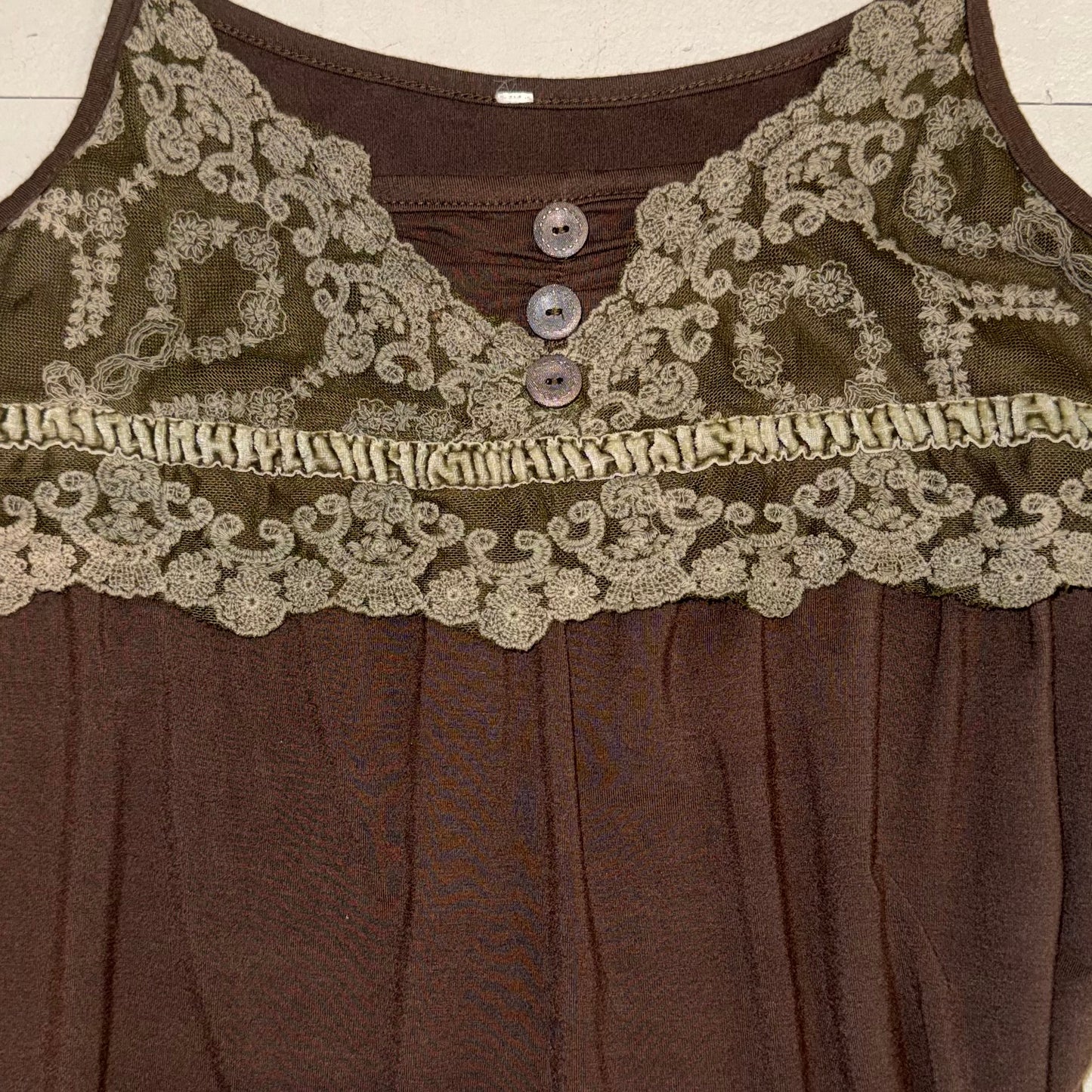 Brown green lace cami