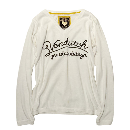 Von Dutch ivory v-neck embroidered long sleeve
