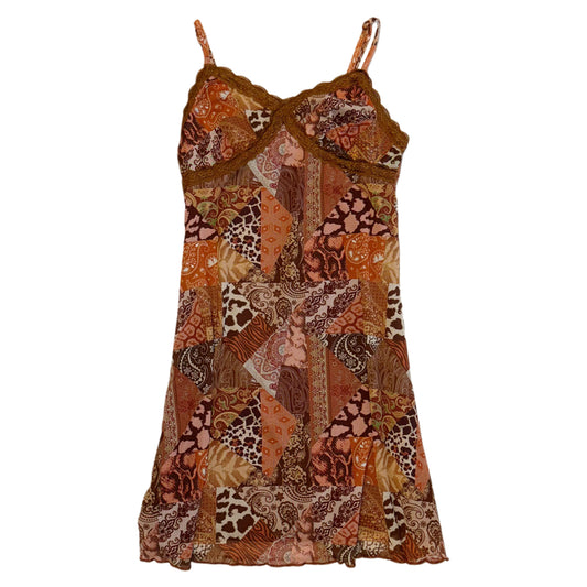 Brown patchwork pattern lace dress
