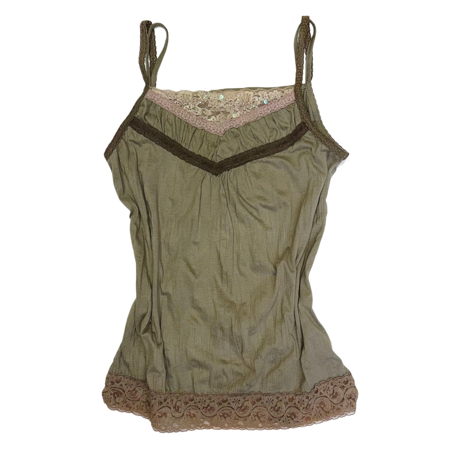 Green brown lace cami