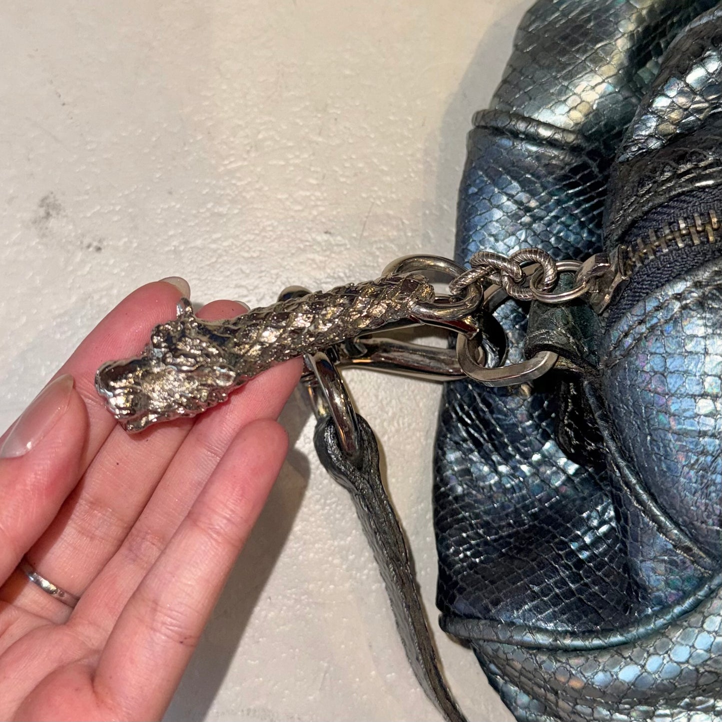 Metallic dragon snakeskin ruched hobo bag/crossbody bag
